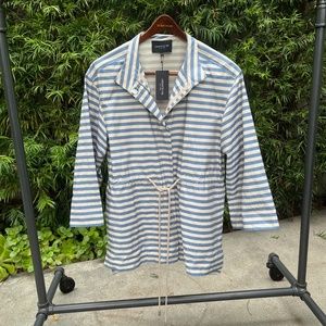 NWT Lafayette 148 Blue Beige Striped Drawstring Jacket Women's XL